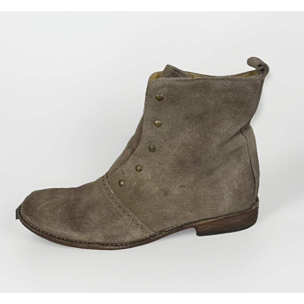 Bed Stu Bia Laceless Ankle Boot Suede Size 8 Womens Boho Chic Tan Stud Accents